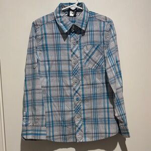 Tony Hawk Kids Blue and Gray Plaid Button Down Shirt